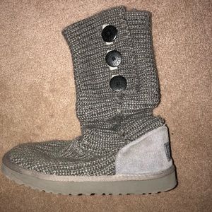 UGG Cardy Boots, Tall Gray Knit Button, Sheepskin